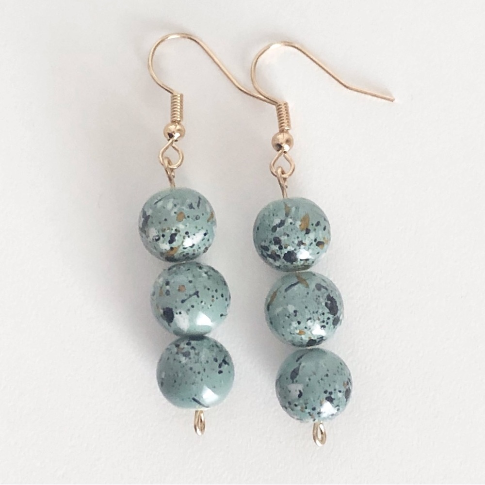 New Hand Crafted Neutral Earth Tones Abstract Glass Bead Dangling Drop Earrings